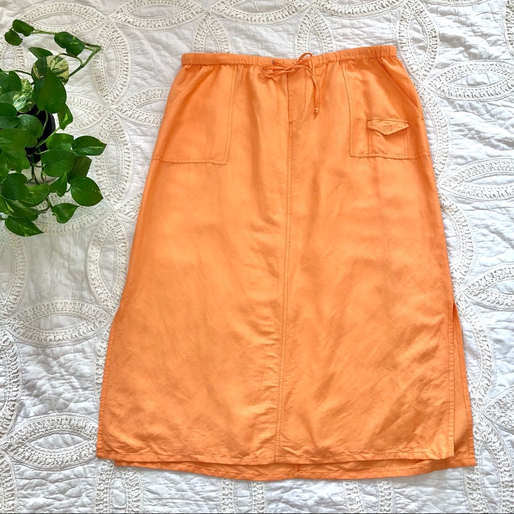 Vintage Tangerine Orange Ramie Maxi Skirt 3x